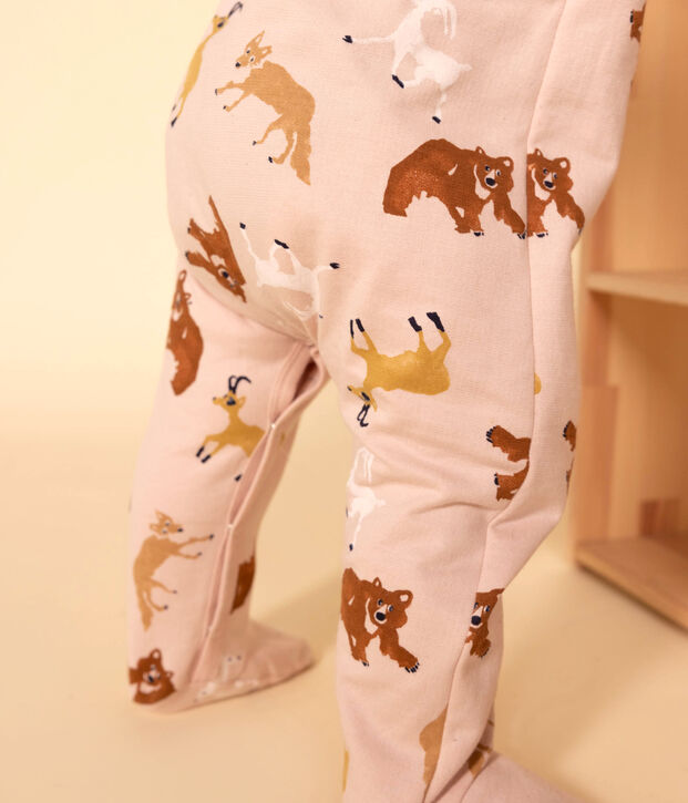 Strampler aus Molton mit Tiermotiv rosa/vielfarbig