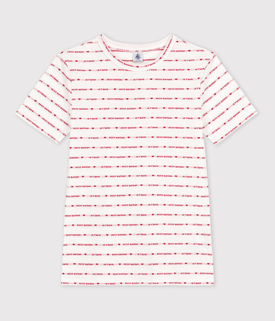 Eng anliegendes T-Shirt mit Rundhalsausschnitt aus Bio-Baumwolle Damen weiss MARSHMALLOW/rot TERKUIT