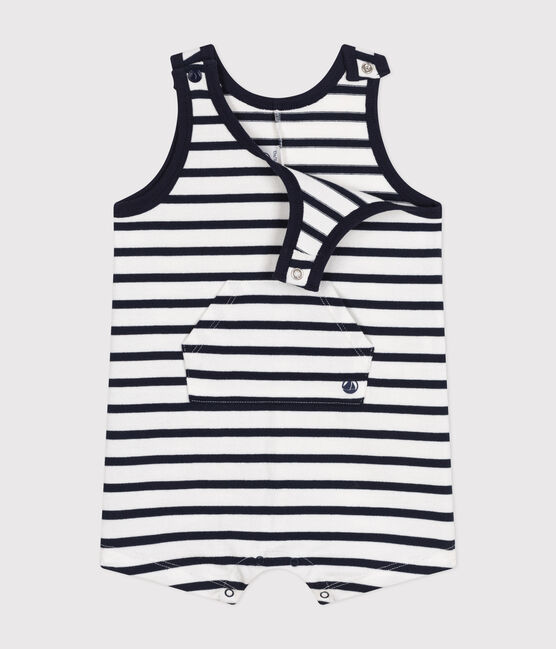 Kurzer Baby-Overall aus Jersey weiss MARSHMALLOW/blau SMOKING