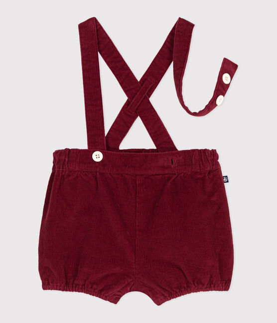 Baby-Trägershorts aus einfarbigem Fein-Cord AMARANTE