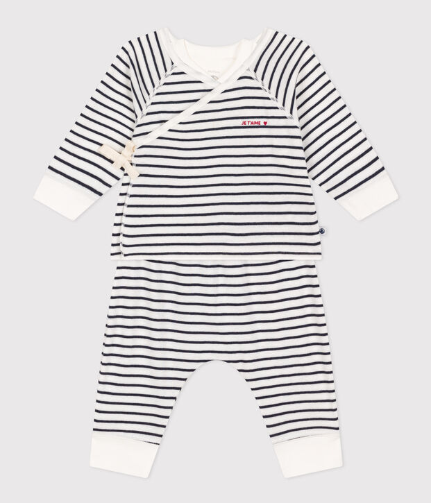 3-teiliges Baby-Set aus Baumwolle mit Streifen weiss/blau