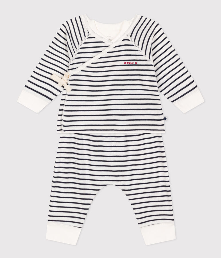 3-teiliges Baby-Set aus Baumwolle mit Streifen weiss/blau