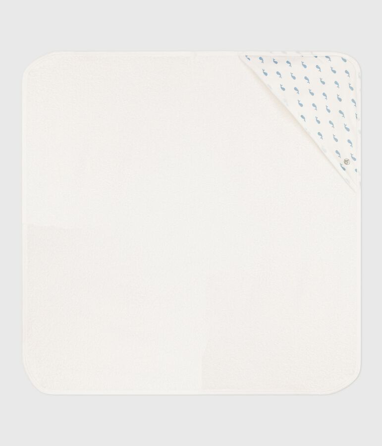 Viereckiges Baby-Badetuch aus Baumwolle weiss/blau