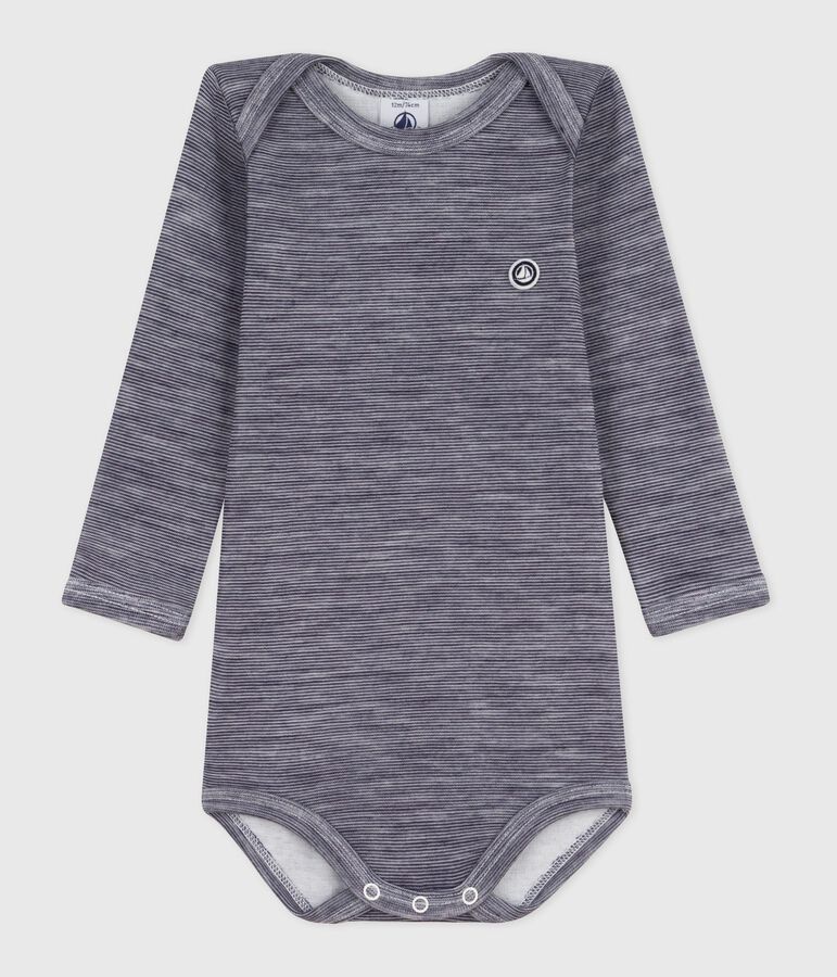 Lang&auml;rmliger Baby-Body aus Wolle und Baumwolle blau/weiss