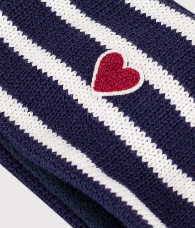 Baby-Schlauchschal aus Strick mit Streifen und Fleece-Futter blau/naturfarben