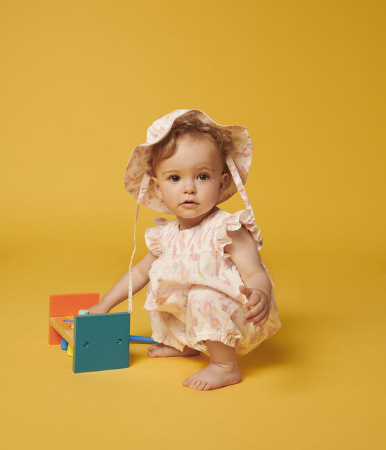 Baby-Sonnenhut aus Popeline mit Blumenmuster für Mädchen weiss MARSHMALLOW/weiss MULTICO