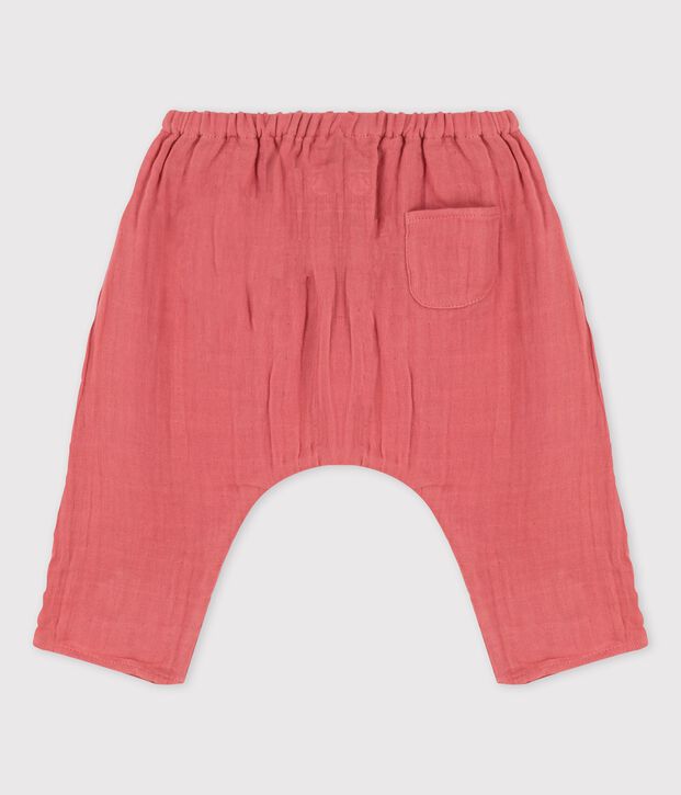 Einfarbige Baby-Pluderhose aus Bio-Musselinstoff rosa
