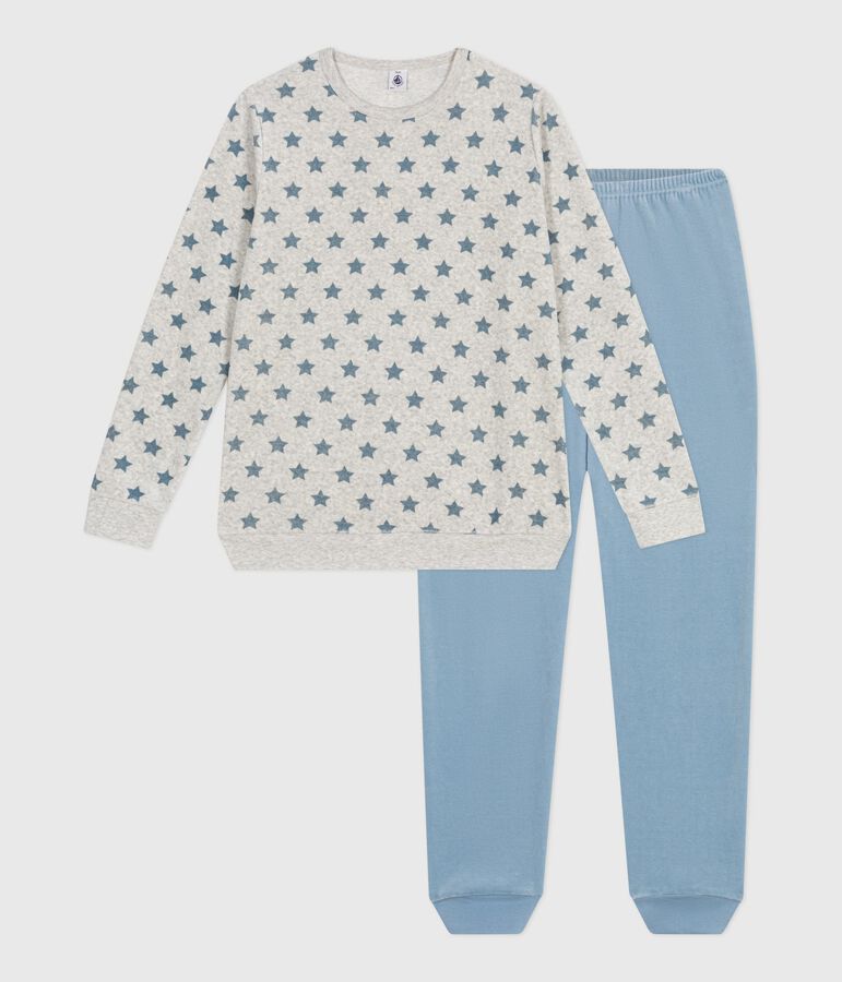 Kinder-Pyjama aus Nicki mit Sternmotiv grau/blau