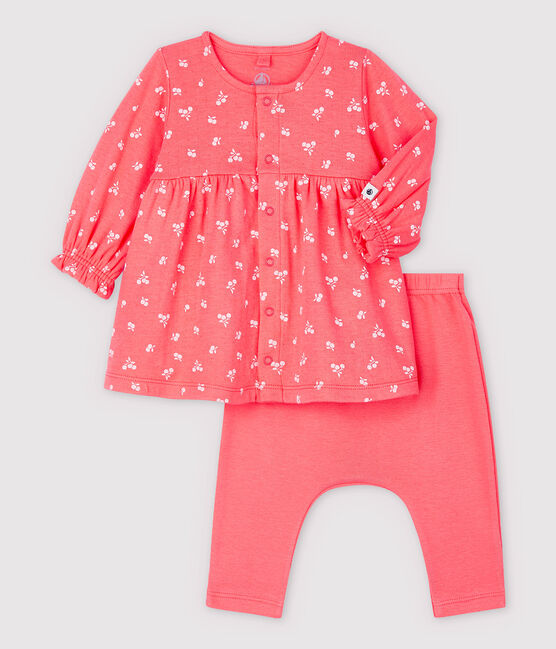 Baby-Kleid mit Leggings aus Doppeljersey aus Bio-Baumwolle, mit Kirschen-Motiv rosa PEACHY/rosa FLEUR