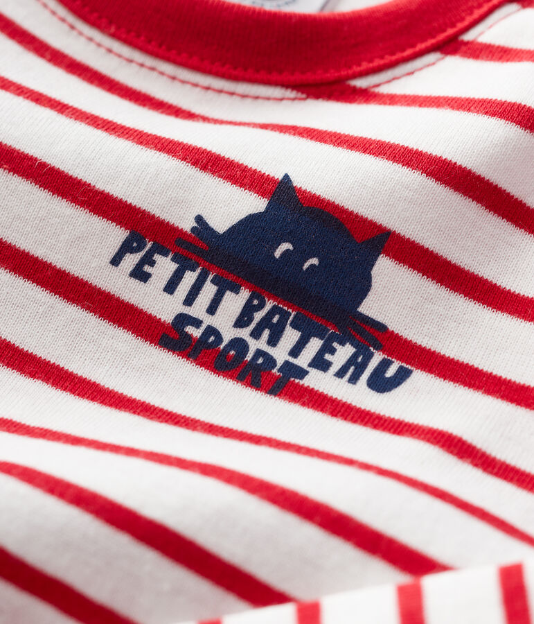 Baby-T-Shirt aus Baumwolle mit Streifenmuster weiss MARSHMALLOW/rot TERKUIT