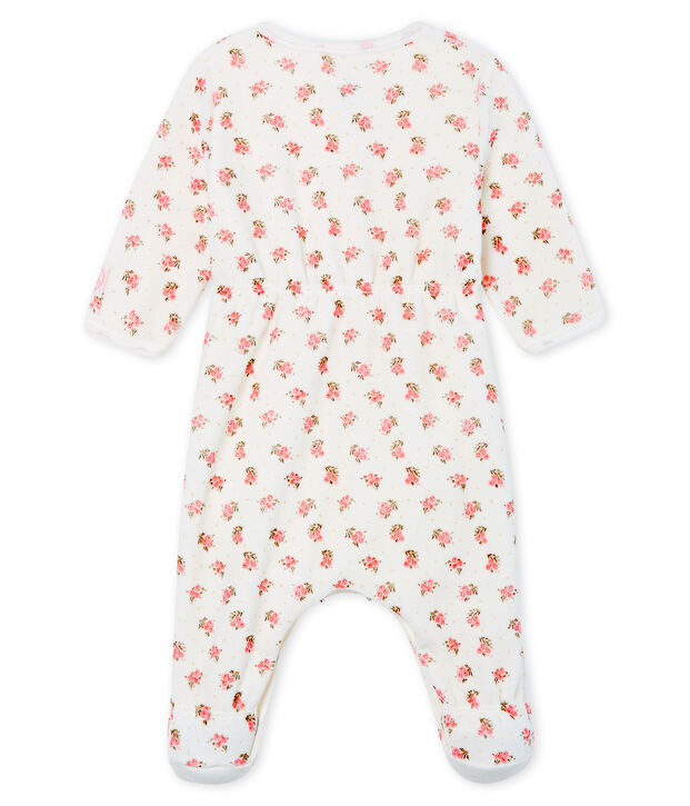 Baby-Bodyjama aus Velours f&uuml;r M&auml;dchen weiss/vielfarbig