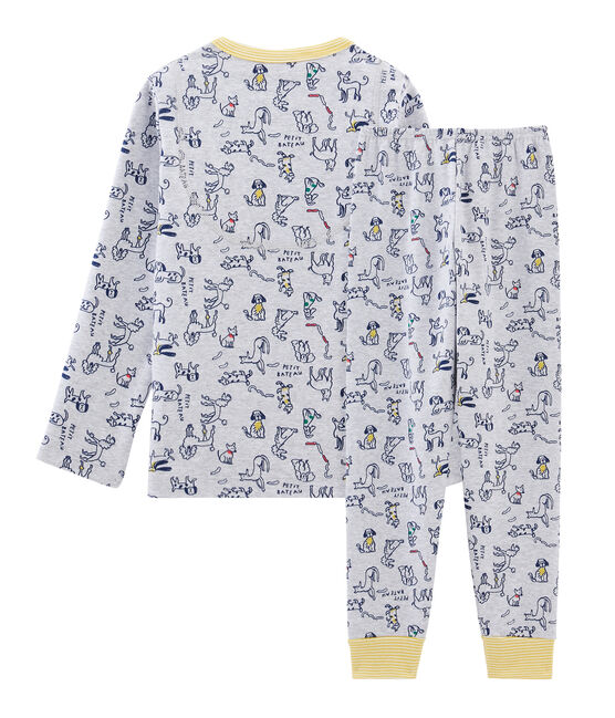 Rippstrick-Pyjama für kleine Jungen grau BELUGA/weiss MULTICO