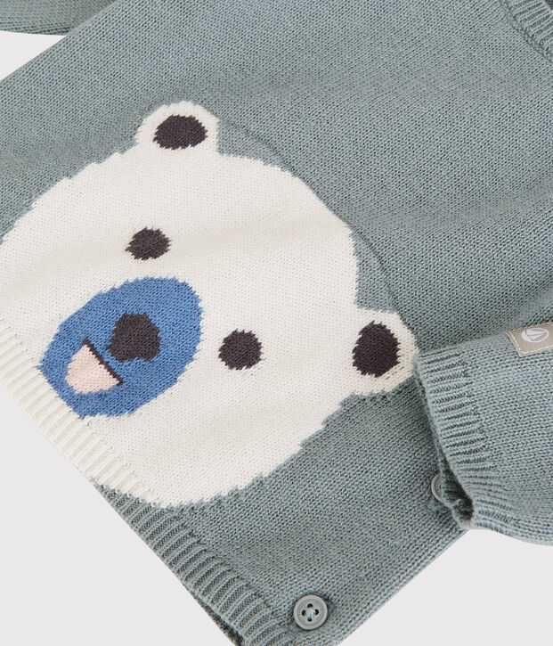 Baby-Cardigan aus Woll-/Baumwollstrick mit B&auml;renmotiv grau