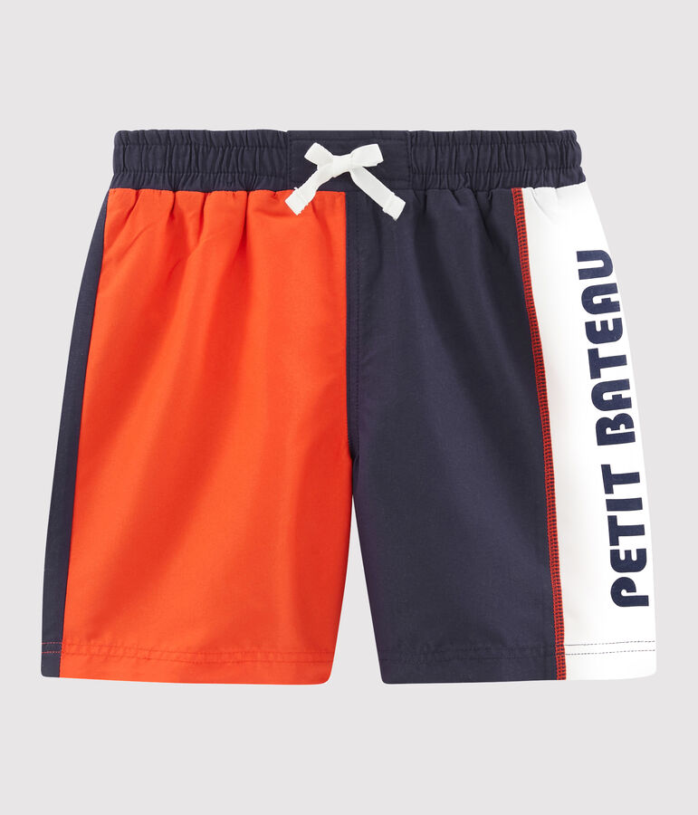 Strandshorts mit Colorblock-Effekt Kinder Jungen blau TOUAREG/orange SPICY