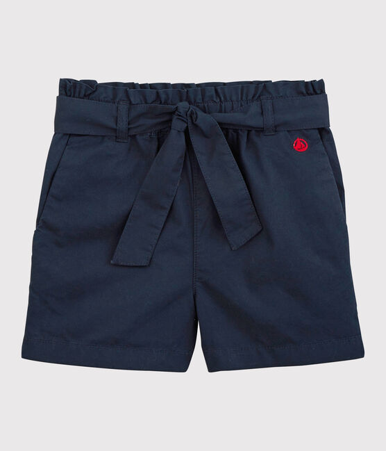 Shorts zum Binden aus Baumwollserge für Mädchen blau SMOKING