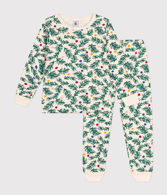 Kinder-Pyjama aus aufgerautem Molton mit Tannenbäumen weiss AVALANCHE/ MULTICO