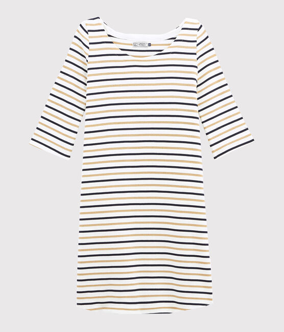 dreifarbiges damenstreifenkleid weiss MARSHMALLOW/blau SMOKING/ BRINDILLE DORE