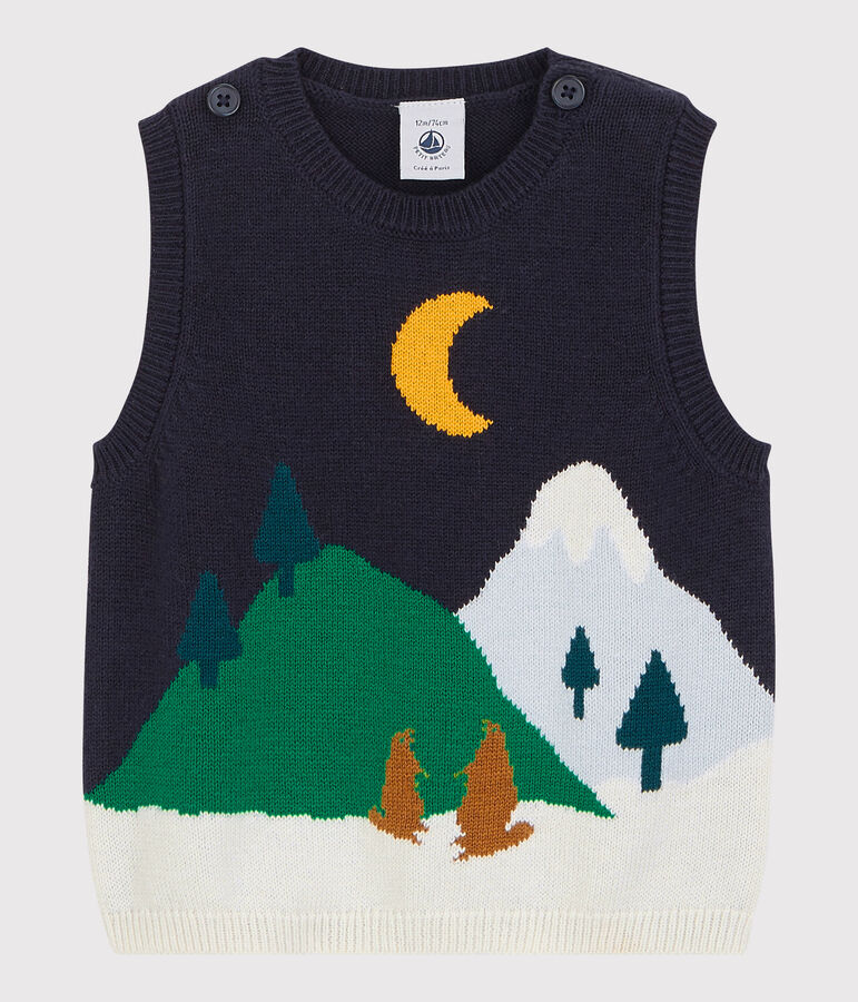 Baby-Pullover aus Wolle und Baumwolle. blau