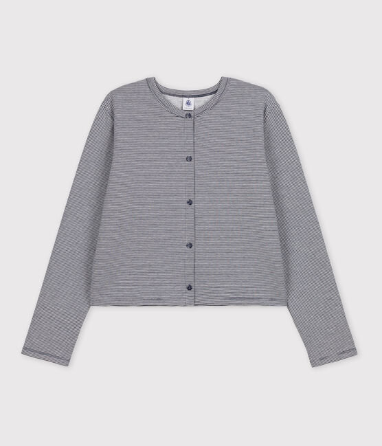 Damen-Cardigan aus dicker Baumwolle mit Druckknöpfen blau SMOKING/weiss MARSHMALLOW