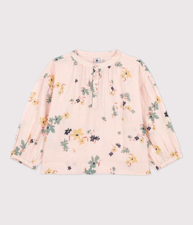 Lang&auml;rmelige gemusterte Kinderbluse aus Musselin-Stoff f&uuml;r M&auml;dchen rosa/vielfarbig