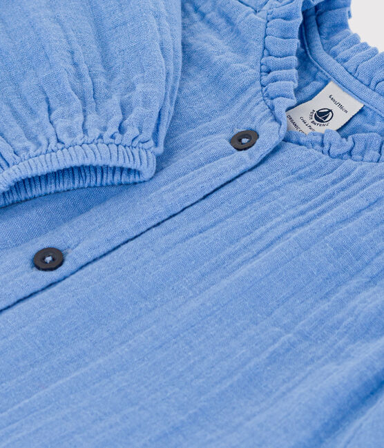 Langärmelige Kinderbluse aus Musselin-Stoff für Mädchen blau EDNA