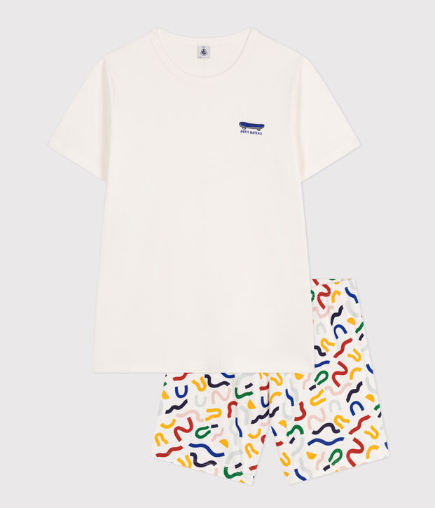 Kurzer Kinderpyjama aus Baumwolle weiss/vielfarbig