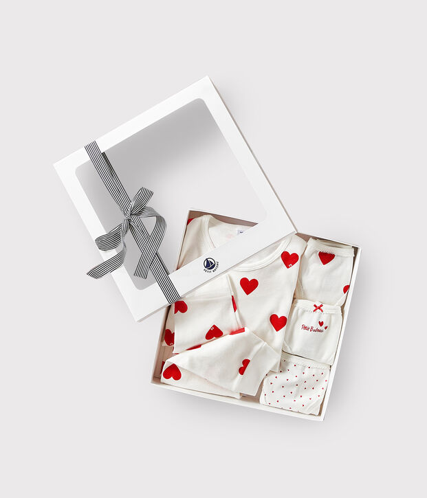 Geschenkset Pyjama und Slips mit rotem Herzmotiv aus Baumwolle vielfarbig