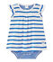Baby-Mädchen-Bodykleid mit originellem Streifenmuster weiss MARSHMALLOW/blau PERSE