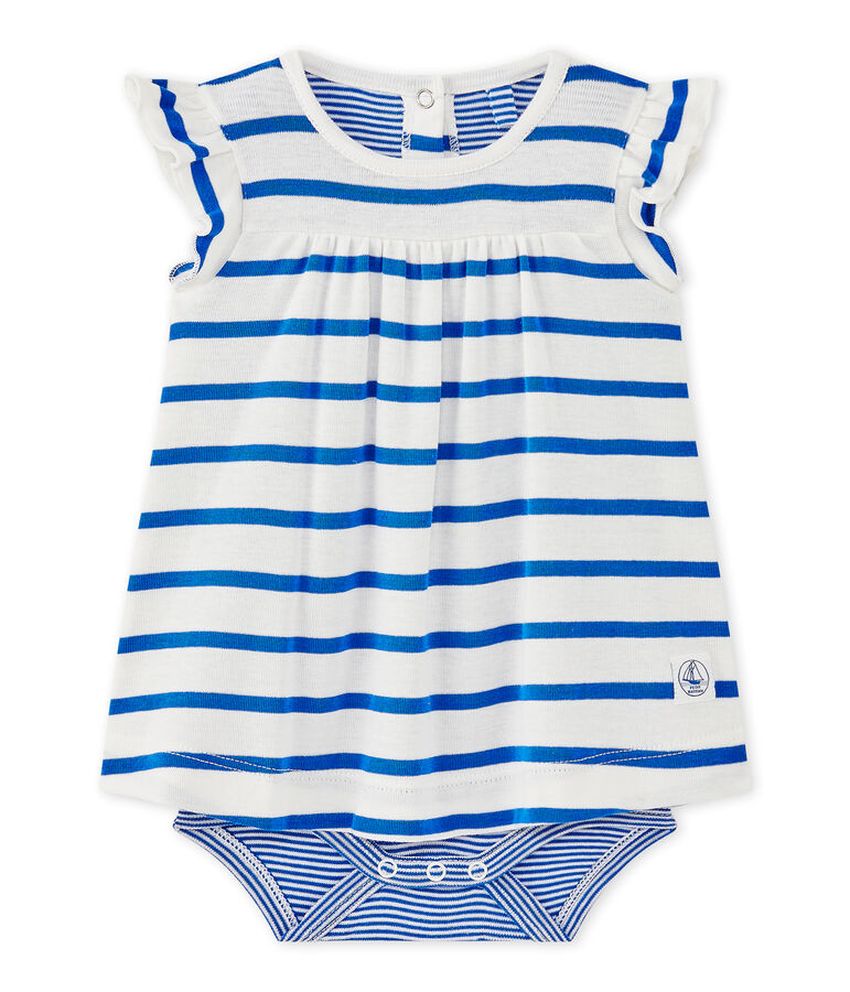 Baby-M&auml;dchen-Bodykleid mit originellem Streifenmuster weiss/blau