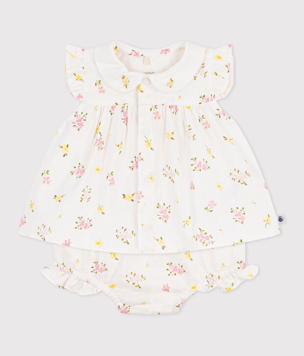 2-teiliges Baby-Set aus Baumwolle, Bluse und Bloomer mit Blumenmuster weiss/vielfarbig