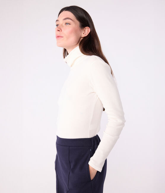 Damen-Rollkragenshirt L'Iconique aus Baumwolle und Wolle naturfarben MILK