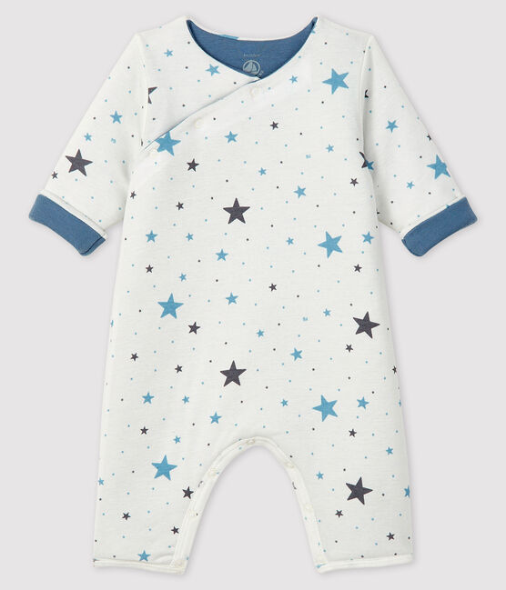 Langer Baby-Overall aus Rippstrick weiss MARSHMALLOW/grau TEMPETE