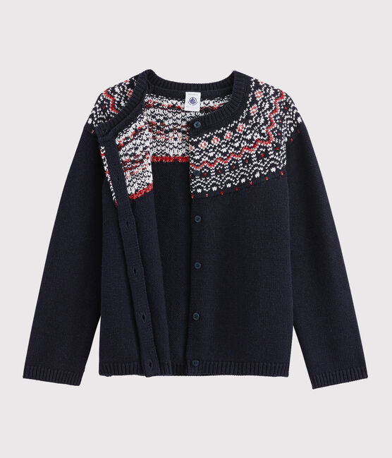 Kinder-Cardigan aus Wolle und Baumwolle für Mädchen blau SMOKING/weiss MULTICO