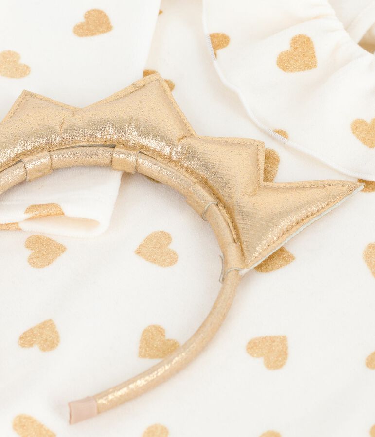 Kinder-Nachthemd zum Verkleiden aus Nicki mit goldfarbenen Herzen naturfarben/gelb