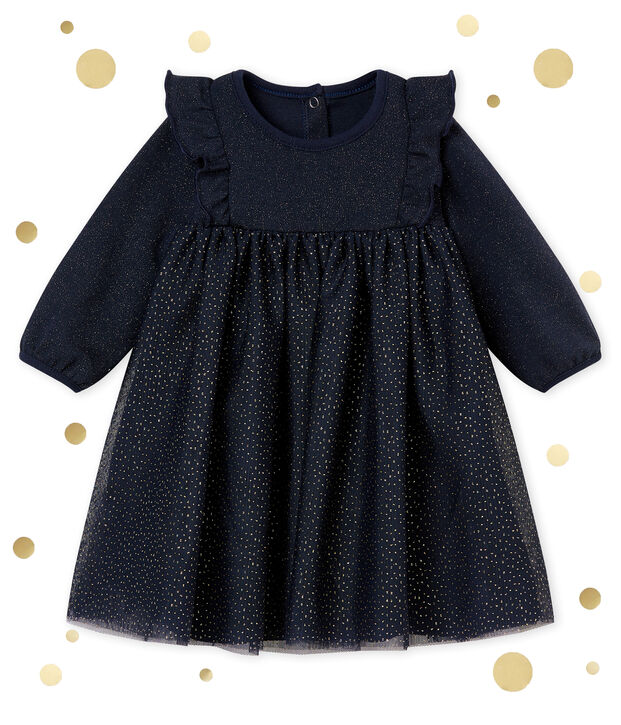 Baby M&auml;dchenKleid mit Pailletten blau/gelb