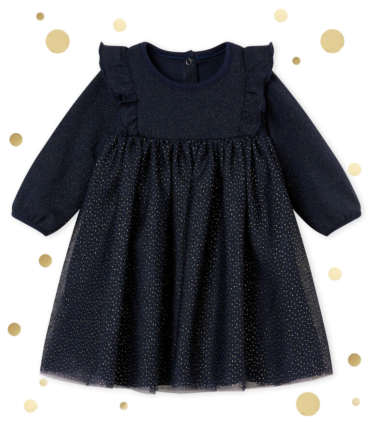 Baby M&auml;dchenKleid mit Pailletten blau/gelb