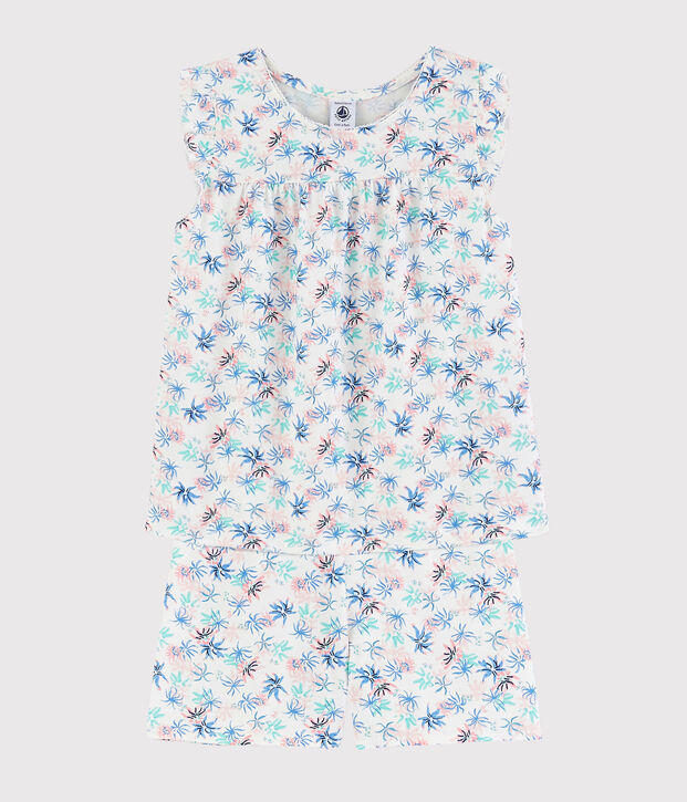 Kinder-Kurzpyjama aus feiner Baumwolle mit Windr&ouml;schenmotiv f&uuml;r M&auml;dchen weiss/vielfarbig