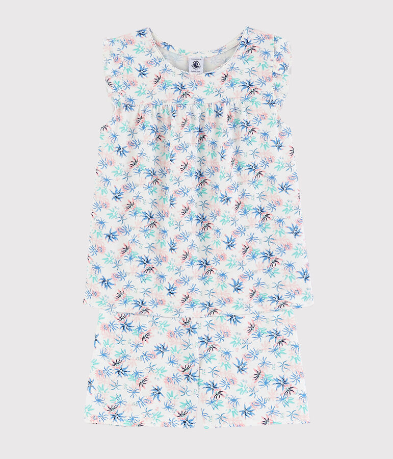 Kinder-Kurzpyjama aus feiner Baumwolle mit Windr&ouml;schenmotiv f&uuml;r M&auml;dchen weiss/vielfarbig