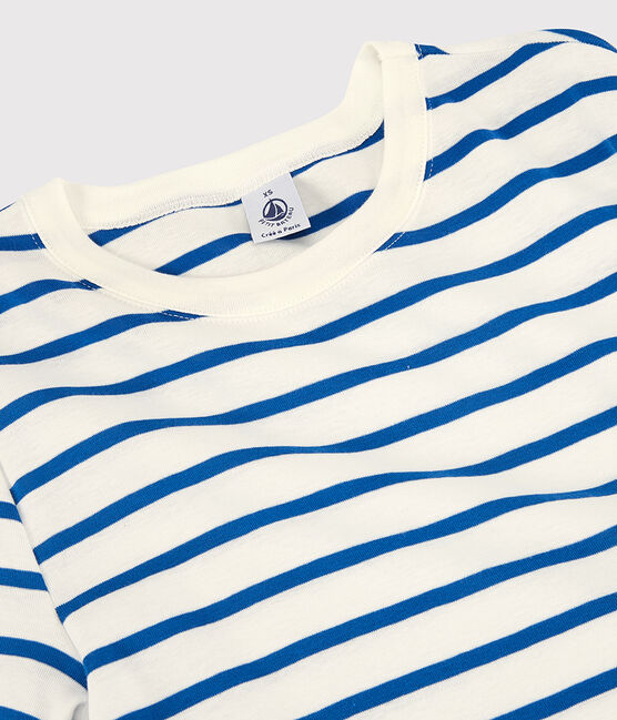 T-Shirt L’ICONIQUE mit rundem Ausschnitt aus Bio-Baumwolle für Damen weiss MARSHMALLOW/blau DELFT