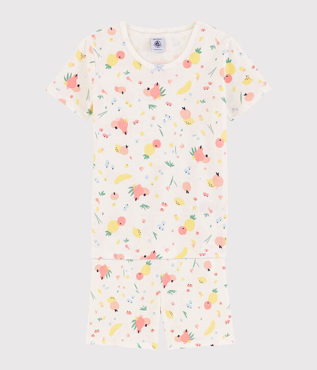 Snugfit-Kurzpyjama aus Bio-Baumwolle mit Obstotiv f&uuml;r M&auml;dchen weiss/vielfarbig