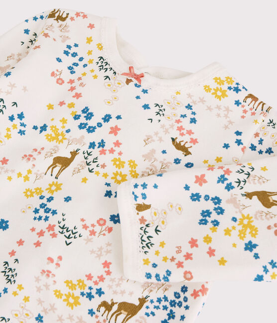 Baby-Strampler aus Molton mit Blumen-Motiv weiss MARSHMALLOW/weiss MULTICO