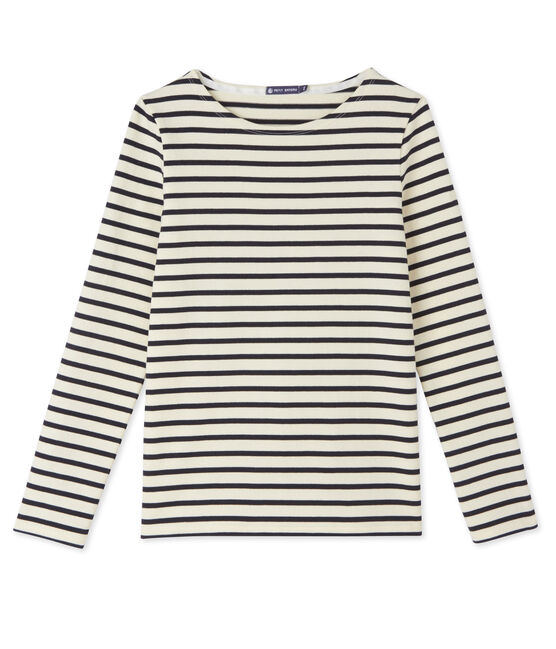Damen-Streifenshirt aus schwerem Jersey beige COQUILLE/blau SMOKING