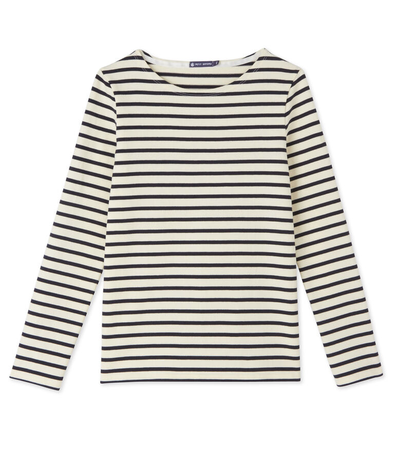 Damen-Streifenshirt aus schwerem Jersey weiss/blau