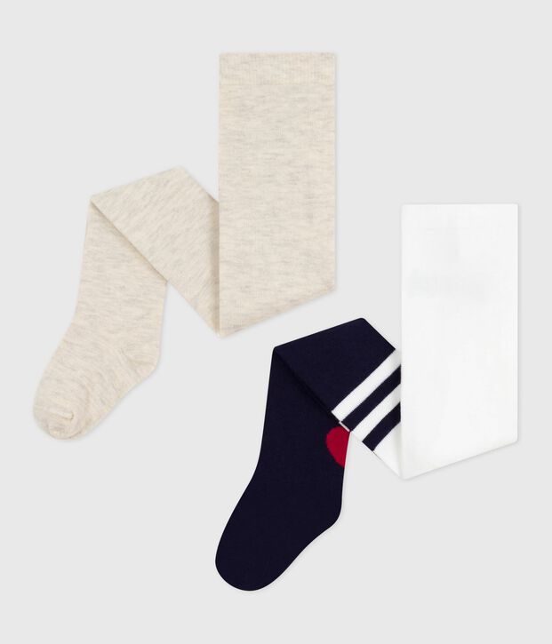 2er-Set Baby-Strumpfhosen aus einfarbiger Baumwolle mit Herzmotiv blau/beige