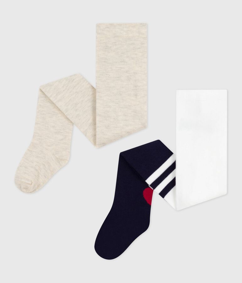 2er-Set Baby-Strumpfhosen aus einfarbiger Baumwolle mit Herzmotiv blau/beige