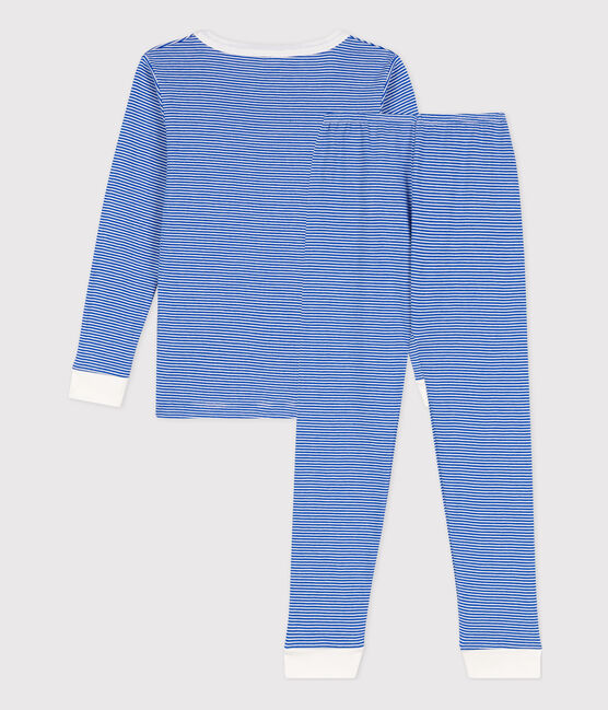 Kinderpyjama aus Baumwolle in schmaler Passform mit Streifen blau PERSE/weiss MARSHMALLOW