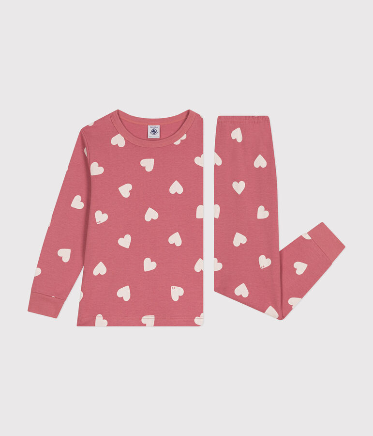 Kinder-Pyjama aus Baumwolle mit Herzmotiv rosa/weiss