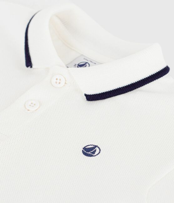 Kurzärmeliges Baby-Poloshirt aus einfarbiger Baumwolle weiss MARSHMALLOW