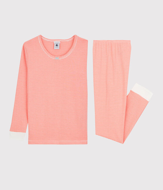 Snugfit-Kinderpyjama aus Baumwolle mit Ringelstreifen für Mädchen rosa PEACHY/weiss MARSHMALLOW
