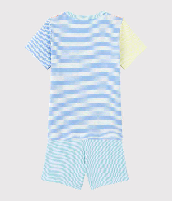 Kinder-Kurzpyjama aus Baumwolle mit bunten Milleraies-Streifen für Jungen orange BRAZILIAN/naturfarben MULTICO